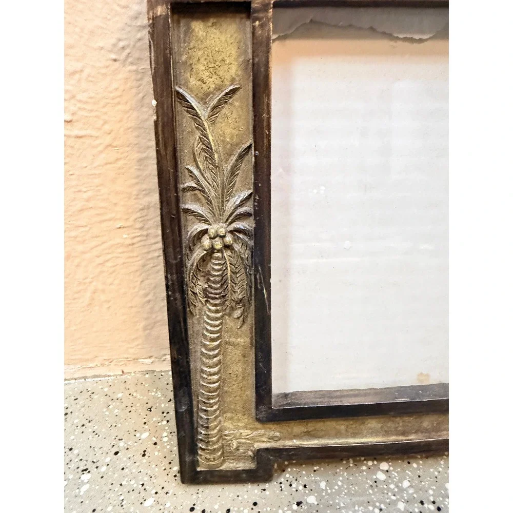 Tropical Palm Tree Picture Frame Gold Bronze Domed Top Tabletop 4x6 Photo Decor